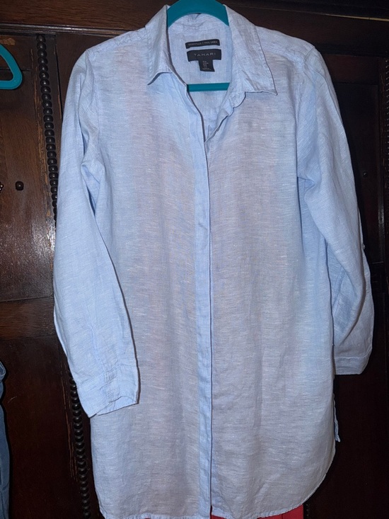 Tahari Tops - Tahari Linen Button Down Long Sleeve Blouse - Size M - Blue twill linen